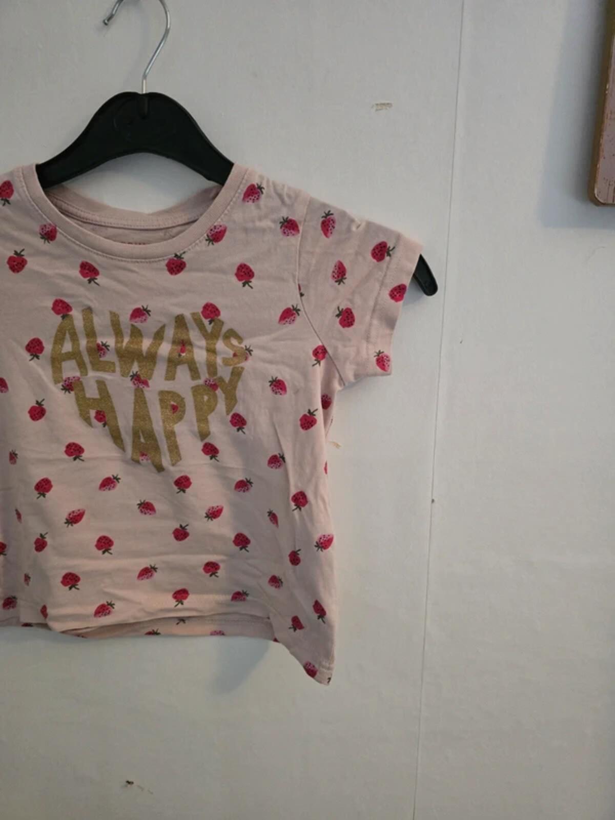 Primark Girls Pink Strawberry Print Cotton T Shirt Age 3-4 Years