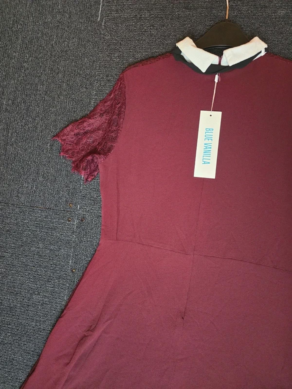 Blue Vanilla Dress Burgundy Size 12 Lace Collar Work Occasion NWT