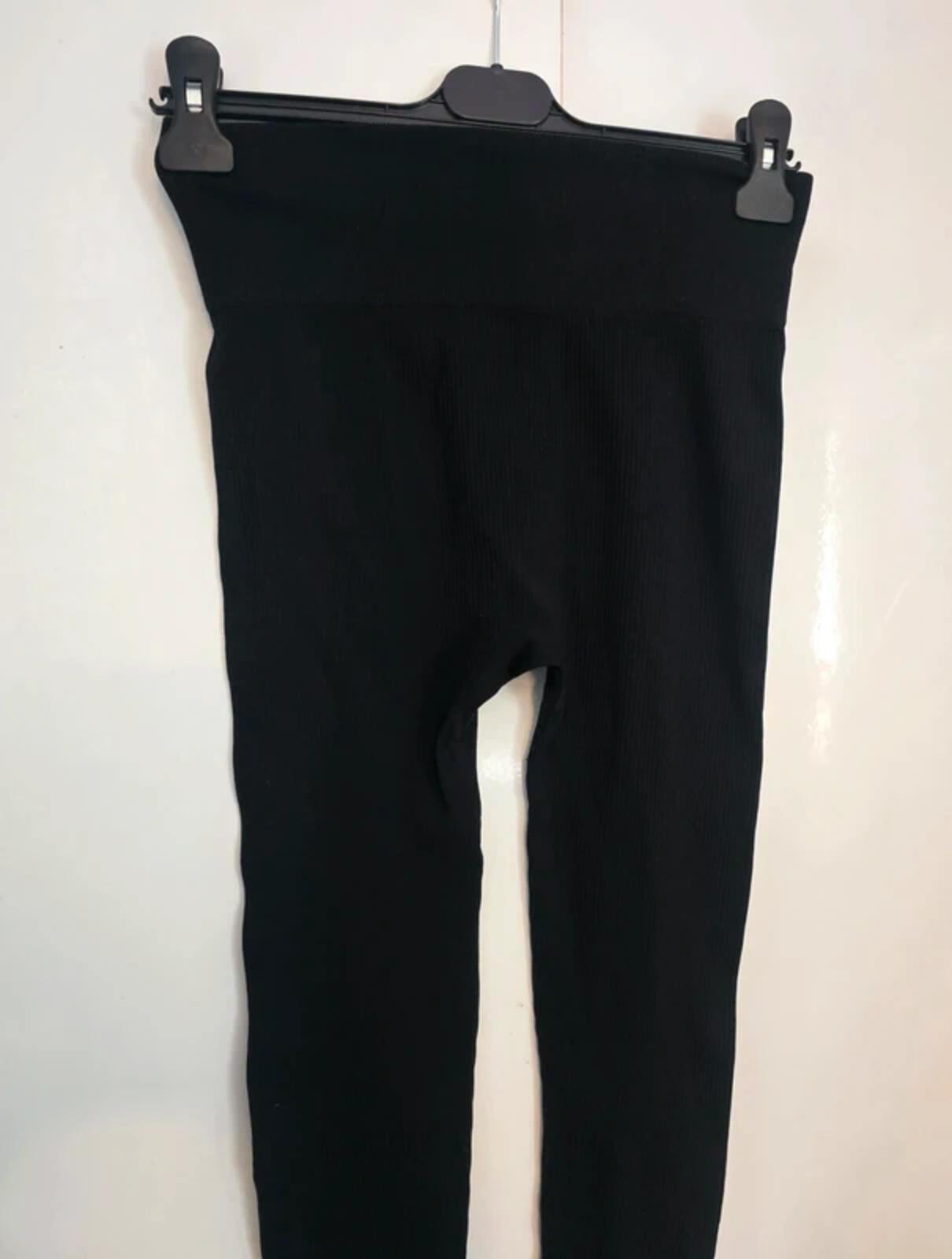 Unbranded Black Ribbed High-Waisted Cropped Bodycon Leggings L Size 10-12