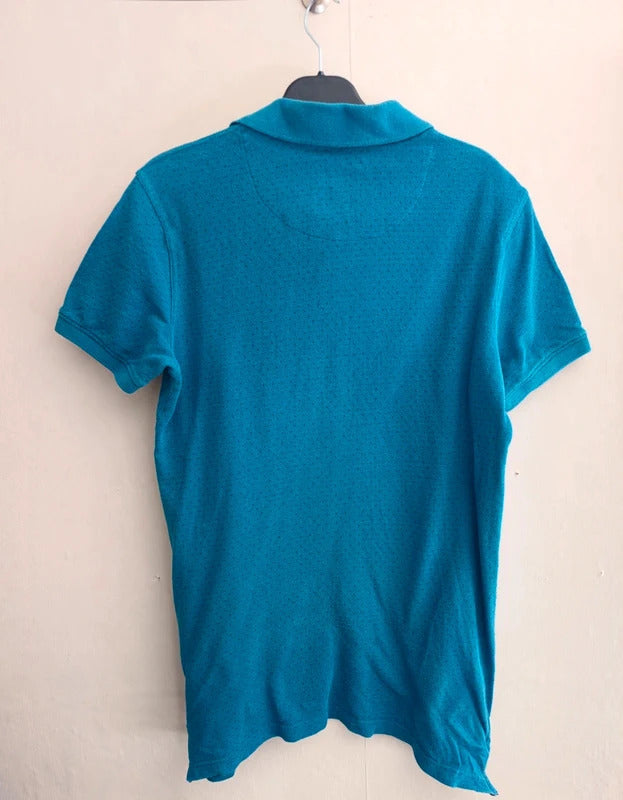 Men's Teal & Navy Polka Dot Short Sleeve Cotton Polo Shirt Size Small
