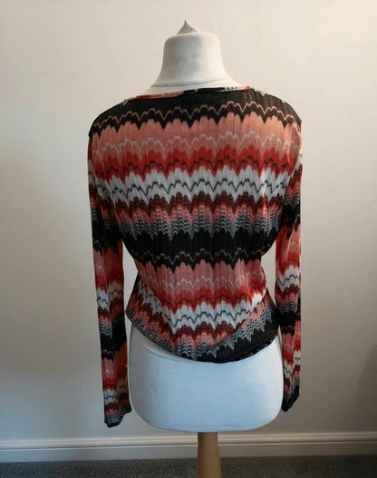 Missguided Orange, Cream & Brown Patterned Cropped Cardigan Top – Size 18