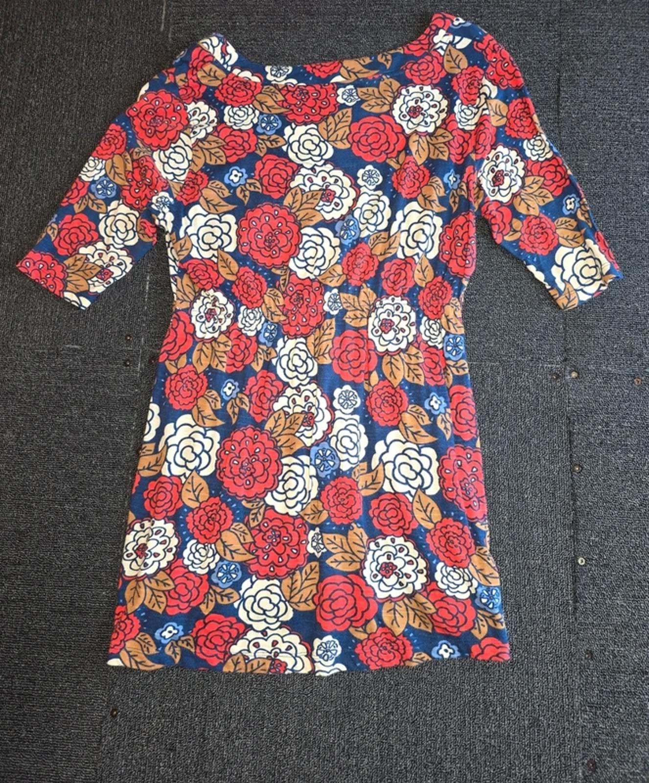 Weird Fish Floral Tunic Top Navy Red White UK Size 14 ¾ Sleeve Cotton Modal