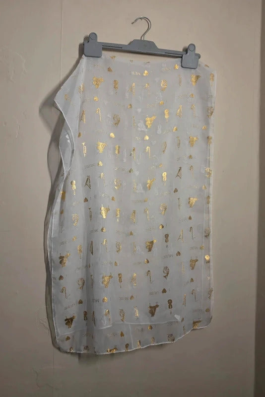 White & Gold Music Print Sheer Scarf / Shawl 