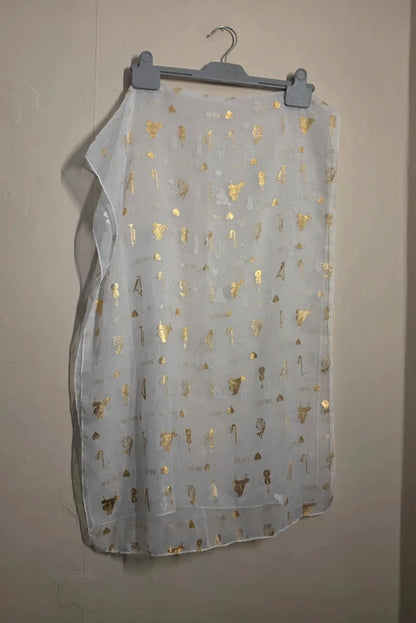 White & Gold Music Print Sheer Scarf / Shawl 