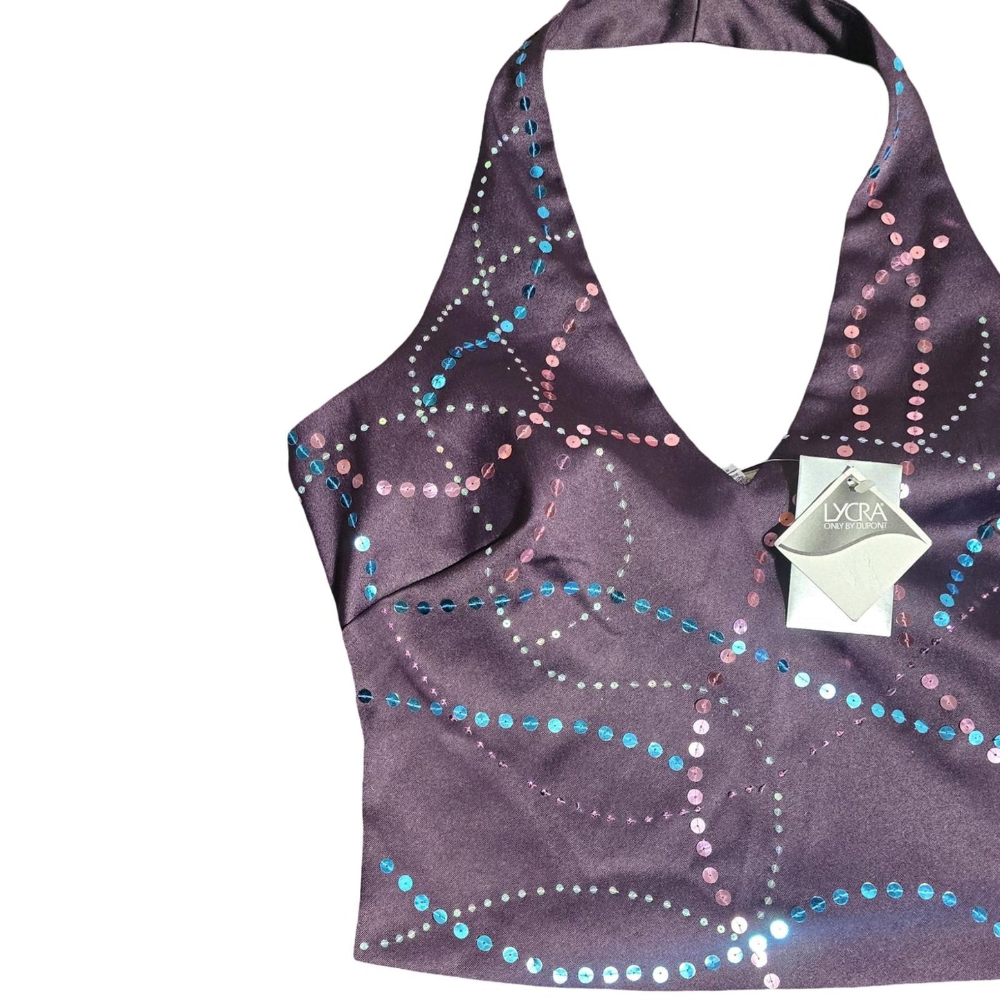 Y2K Warehouse Purple Sequin Co-Ord Set Halterneck Top A-Line Skirt  NWT  Size 12