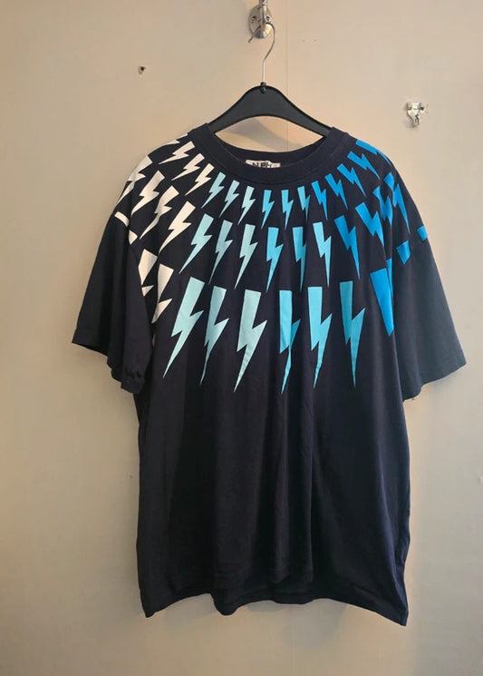 NPH Men's Navy & Blue Short Sleeved Colour Block Cotton T-Shirt Size Large