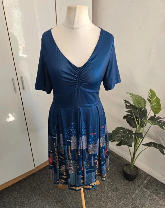 Lindy Bop Navy 'NYC 42nd Street' Retro Midi Dress Size 10