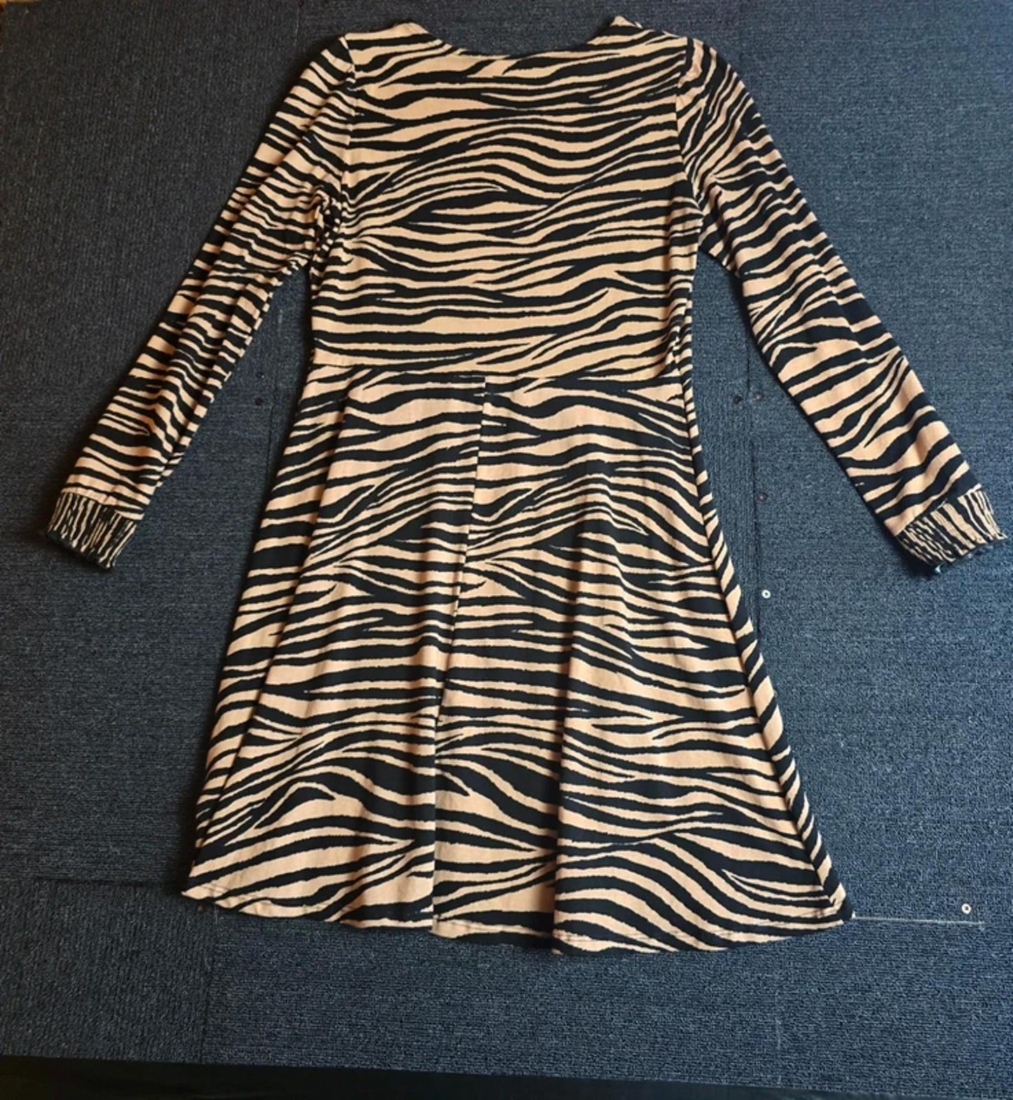 Dorothy Perkins Zebra Print Dress Brown Beige Size 16 Stretch Flared Hem