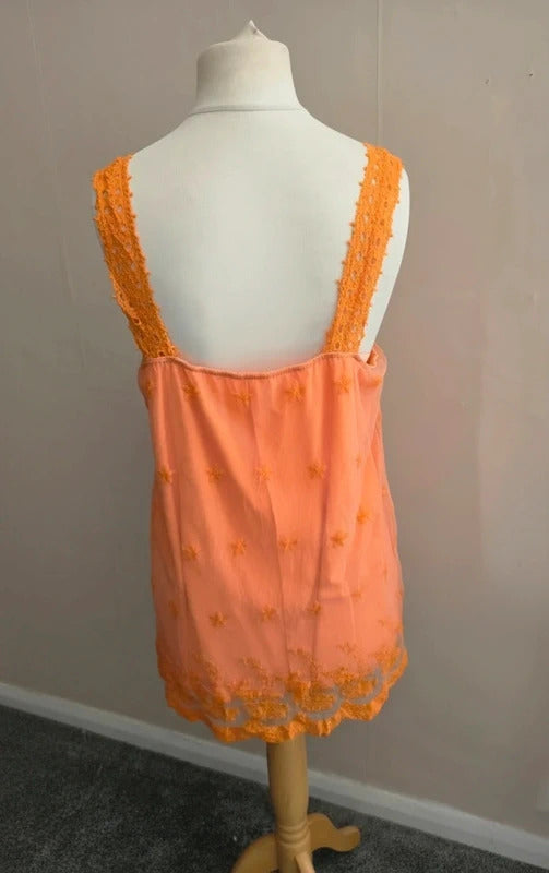 Shein Curve Orange Netted Lace Camisole Vest Top Size 2XL (Fits Size 16-18)