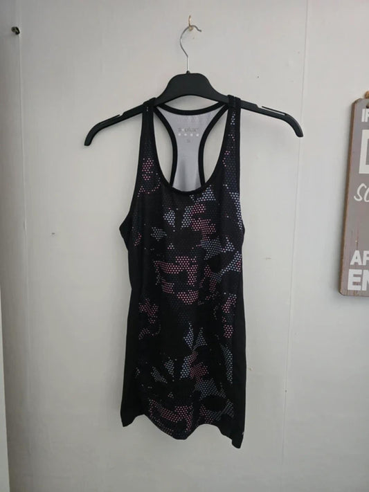 Matalan Souluxe Black, Blue & Pink Patterned Gym Top S Size 10-12
