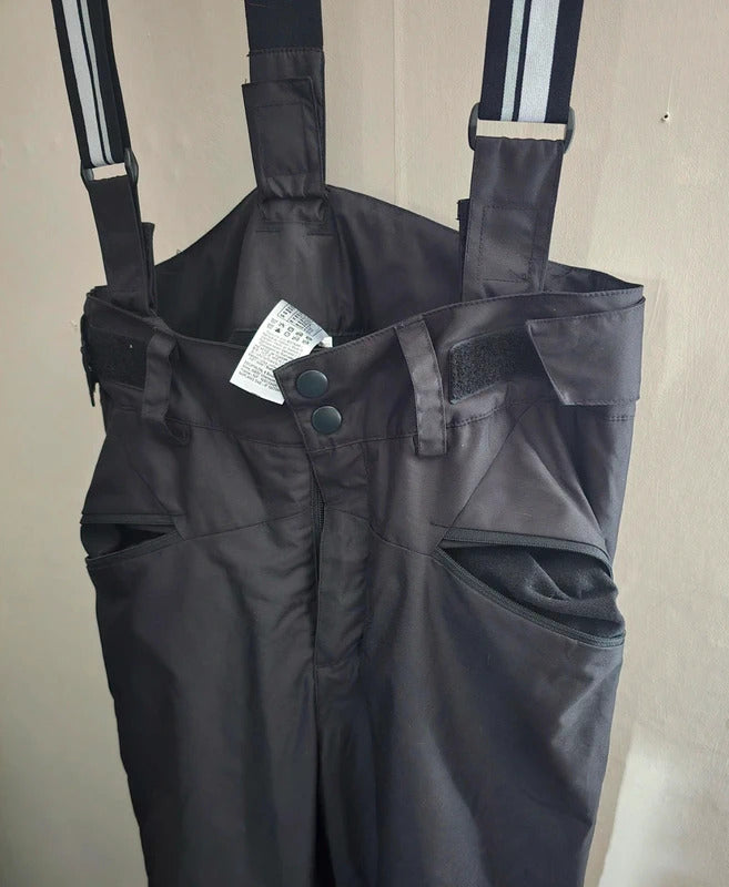 Decathlon Men's Black & White Lined Ski Trousers with Removable Braces Size M