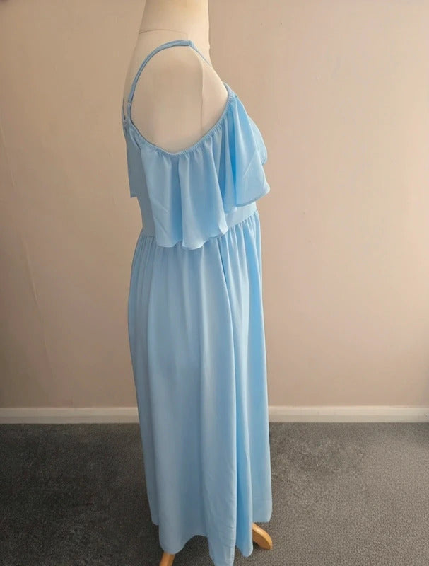 Shein Women's Pale Blue Cold-Shoulder Maxi Formal Dress L (Size 12-14)