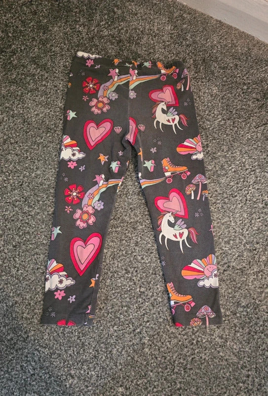 Tu Girls Black & Multicoloured Printed Stretch Cotton Leggings Size 4 Years