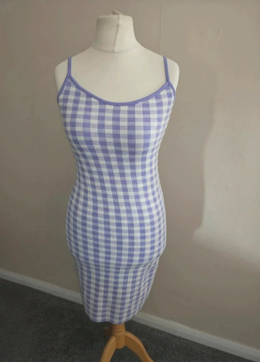 Primark Lilac & White Gingham Sleeveless Bodycon Mini Dress Size 10-12 (M)