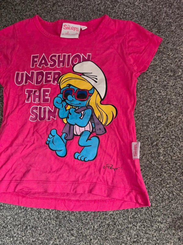 The Smurfs Girls Bright Pink Smurfette "Fashion Under The Sun" T-Shirt Age 4-5 Years