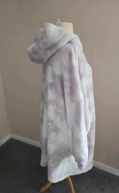 F&F Women's Lilac & White Tie-Dye Hooded Fleece Jumper One Size