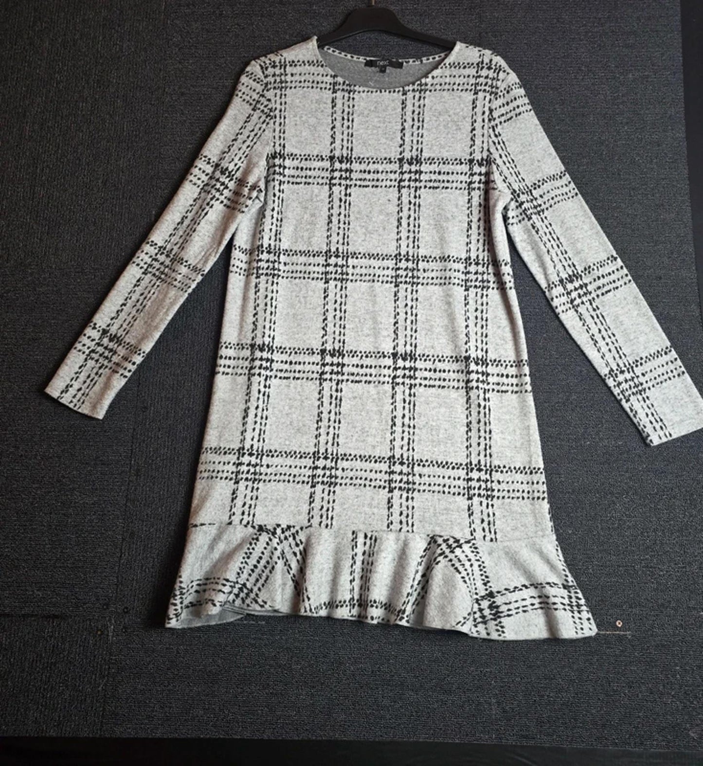 Next Dress Grey Black Check Size 12 Knee Length Work