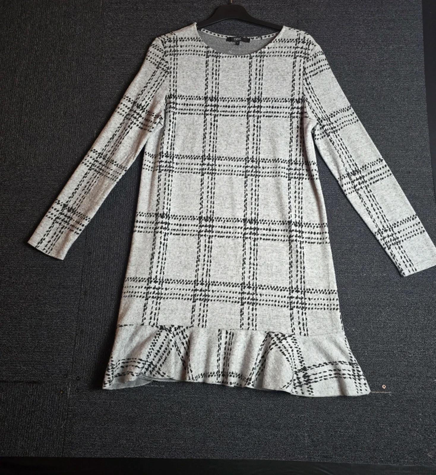Next Dress Grey Black Check Size 12 Knee Length Work