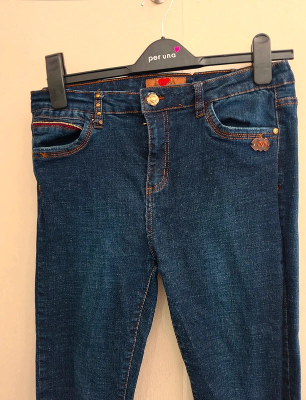 Elma Blue Mid-Rise Distressed Pocket Skinny Jeans 33 Size 12