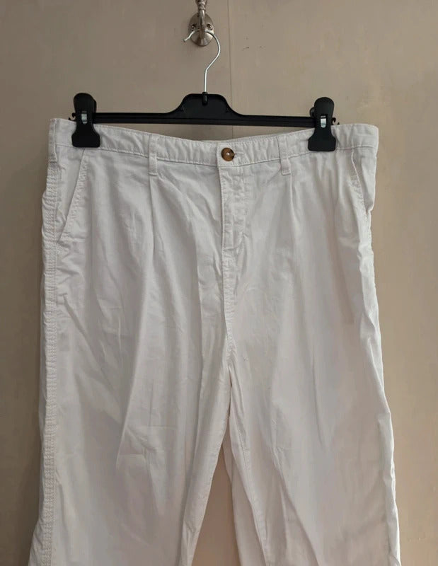 F&F White High Waisted Cropped Cotton Blend Trousers Size 14 Regular