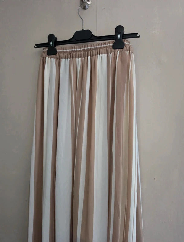 Rope Picnic Beige & White Striped Pleated Midi Skirt 38 (UK Size 10)