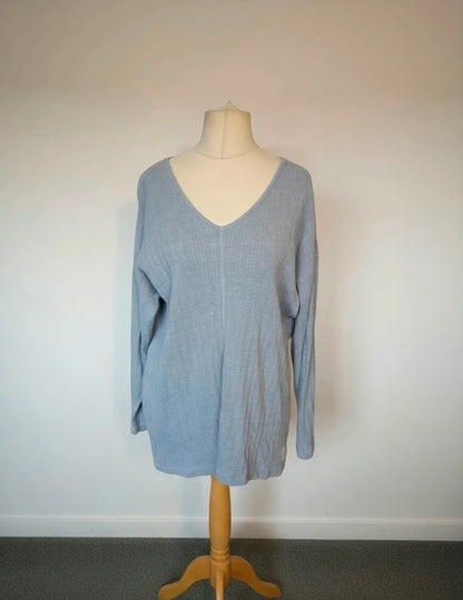 Jackpot by Carli Gry Light Blue Ribbed V-Neck Long Sleeve Top Size 2