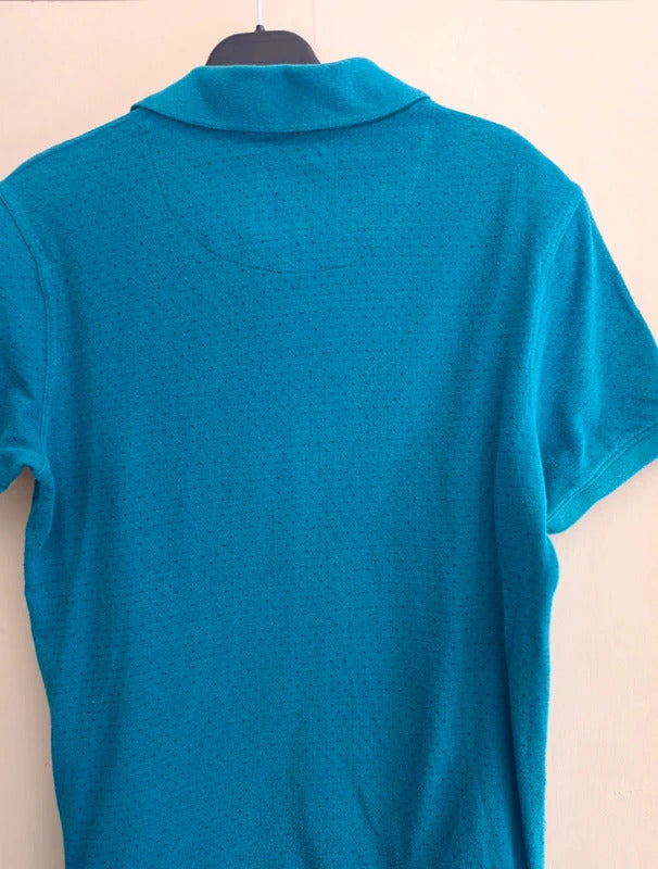 Men's Teal & Navy Polka Dot Short Sleeve Cotton Polo Shirt Size Small