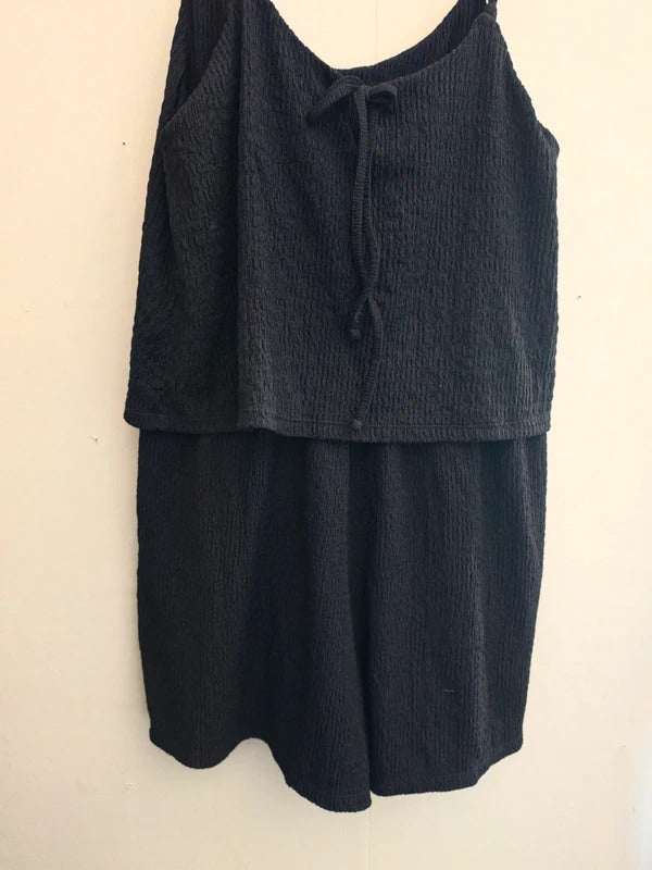 Nutmeg Black Layered Textured Cami Playsuit Size 12