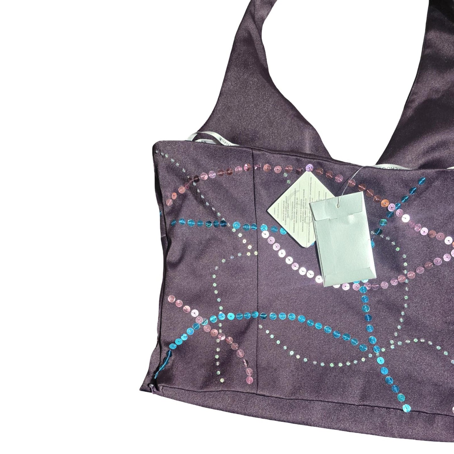 Y2K Warehouse Purple Sequin Co-Ord Set Halterneck Top A-Line Skirt  NWT  Size 12