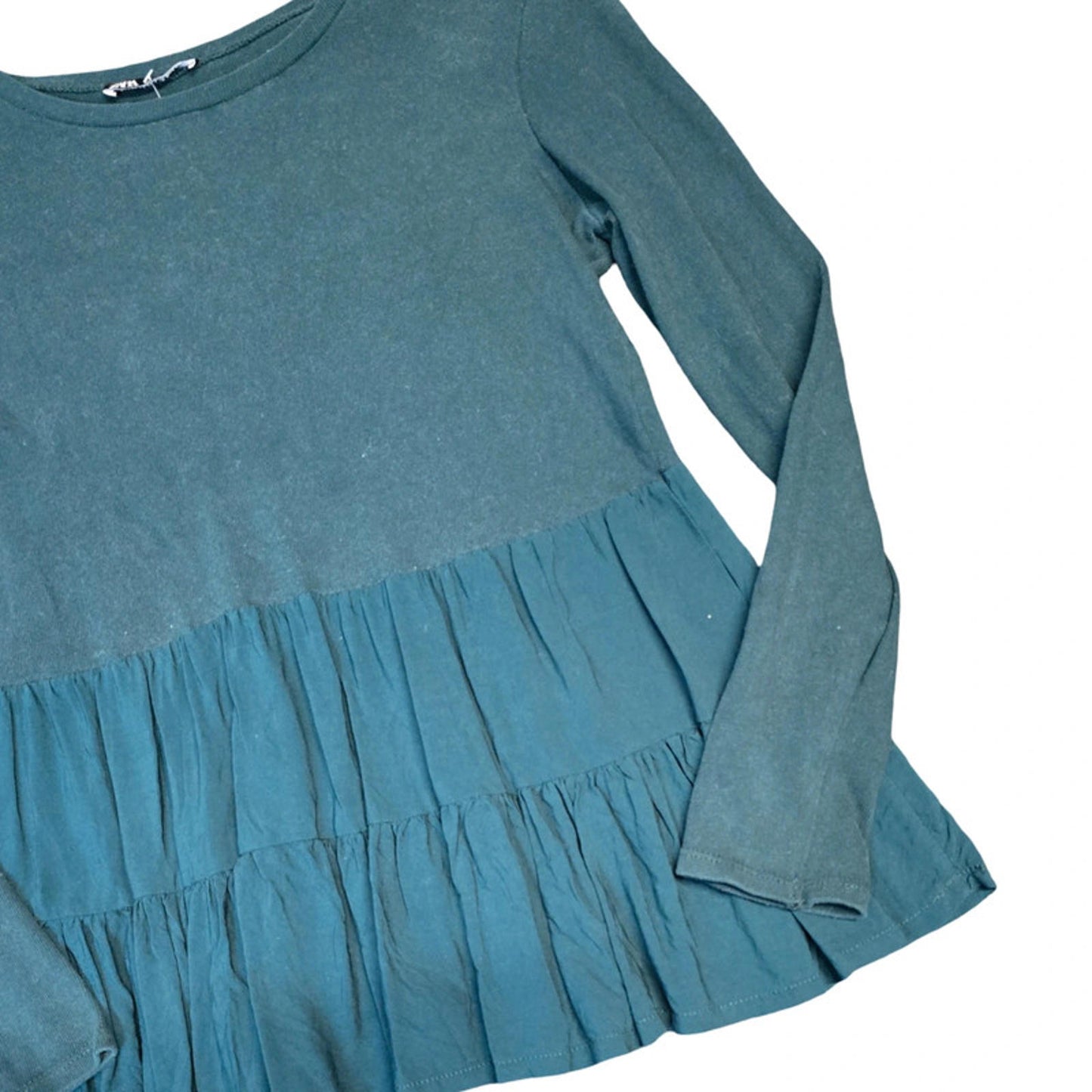 Zara Green Frill Hem Jumper S size 8/10 Layered Look Causal