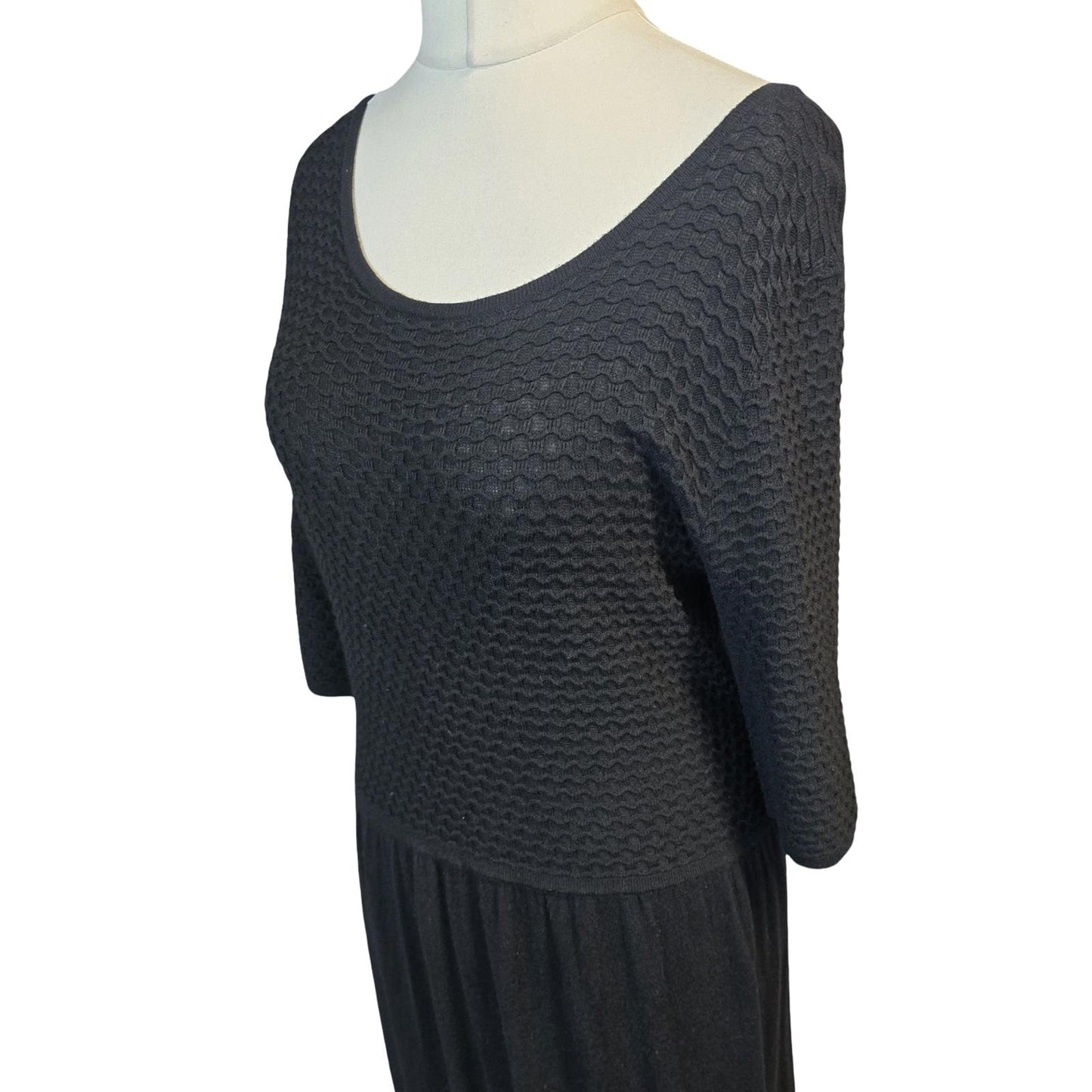Tu Black ¾ Sleeve Dress  Knitted Top Knee Length Size 14