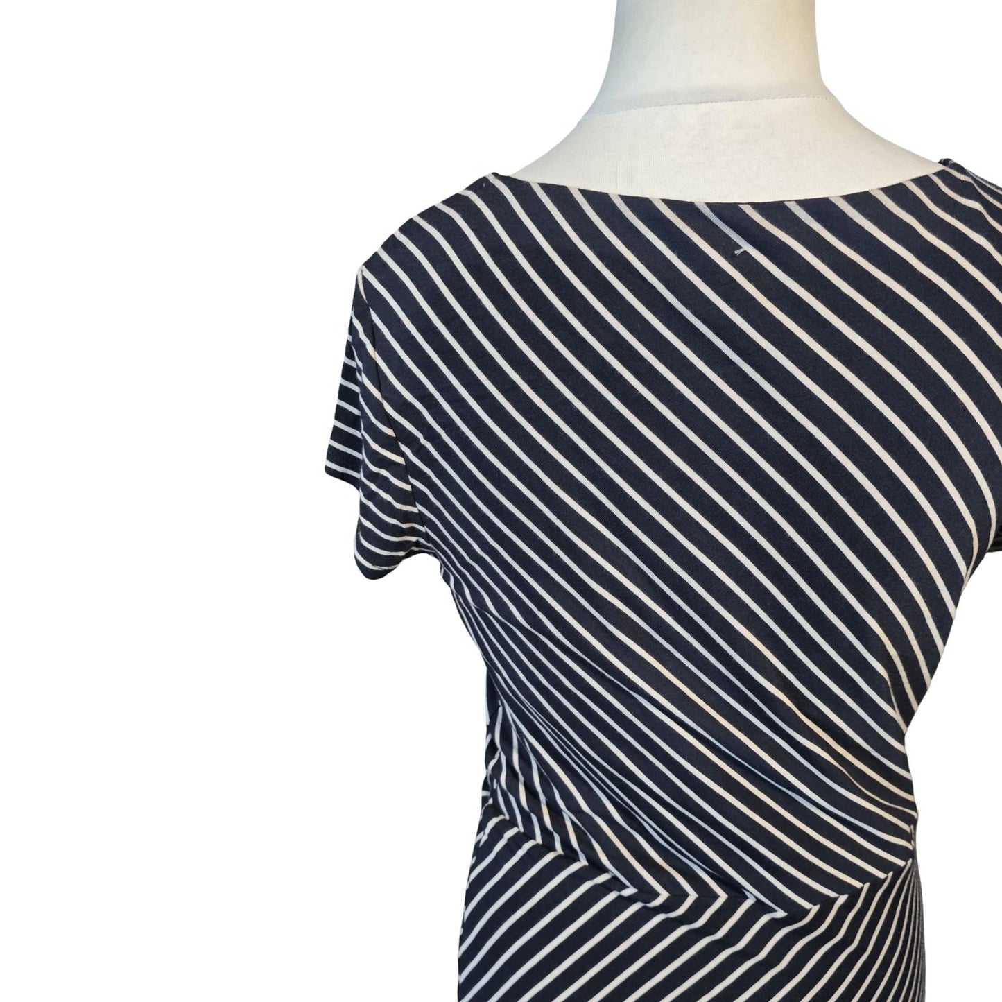 Laura Ashley Dress Black & Beige Striped Knotted Causal Weekend Size 14