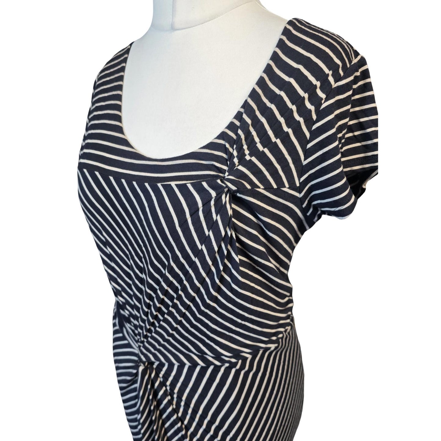 Laura Ashley Dress Black & Beige Striped Knotted Causal Weekend Size 14