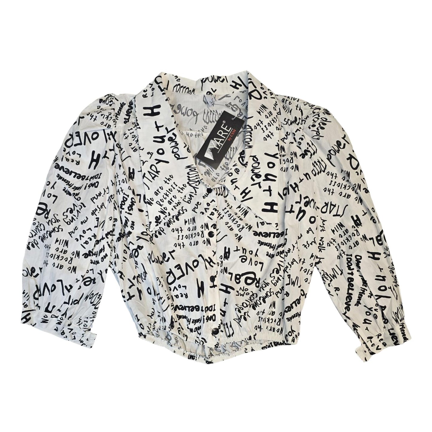 Yare By CSM Shirt White & Black Small Size 8/10 Print Crop New