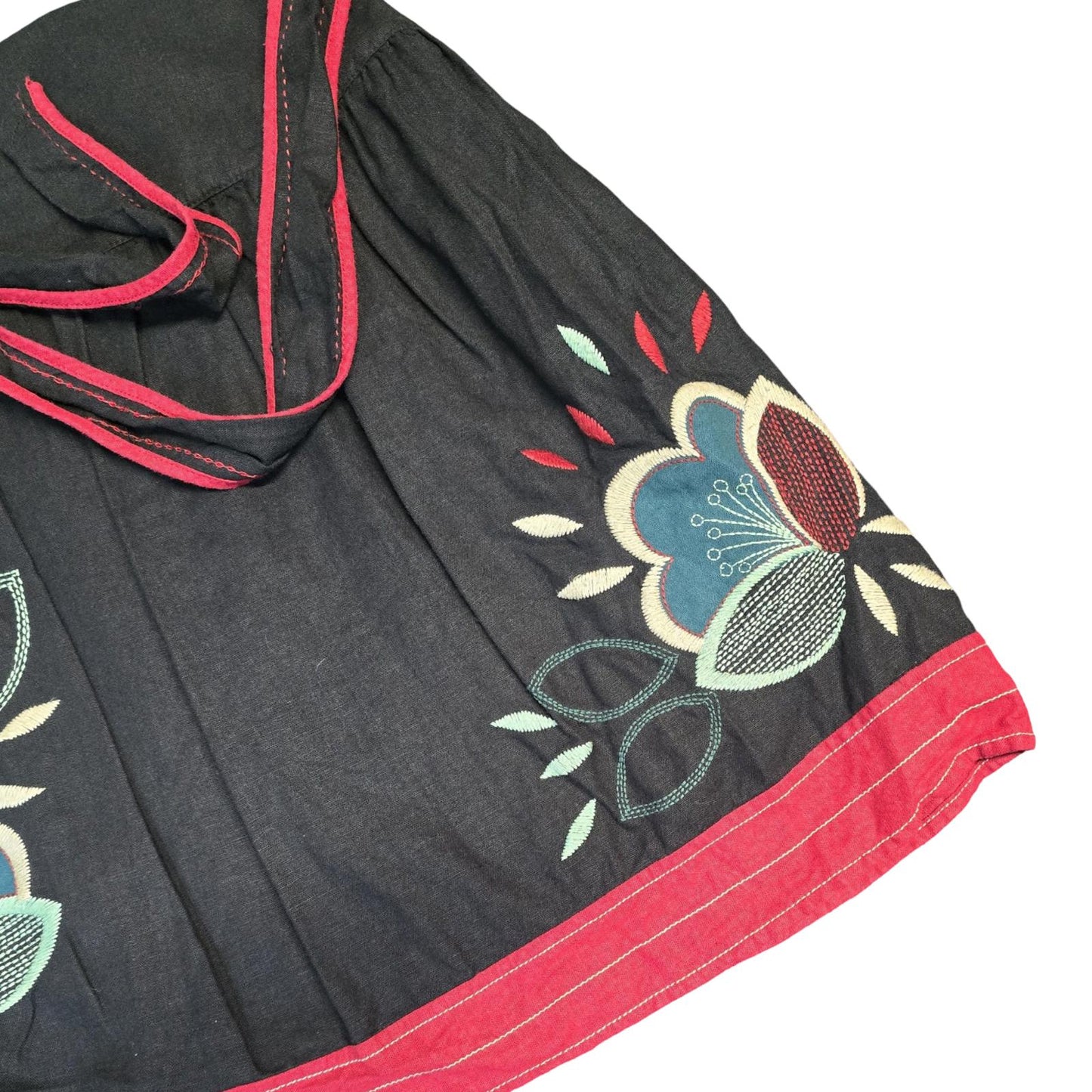 Next Skirt Black & Red Size 14 Knee Length Belted Flared Y2k