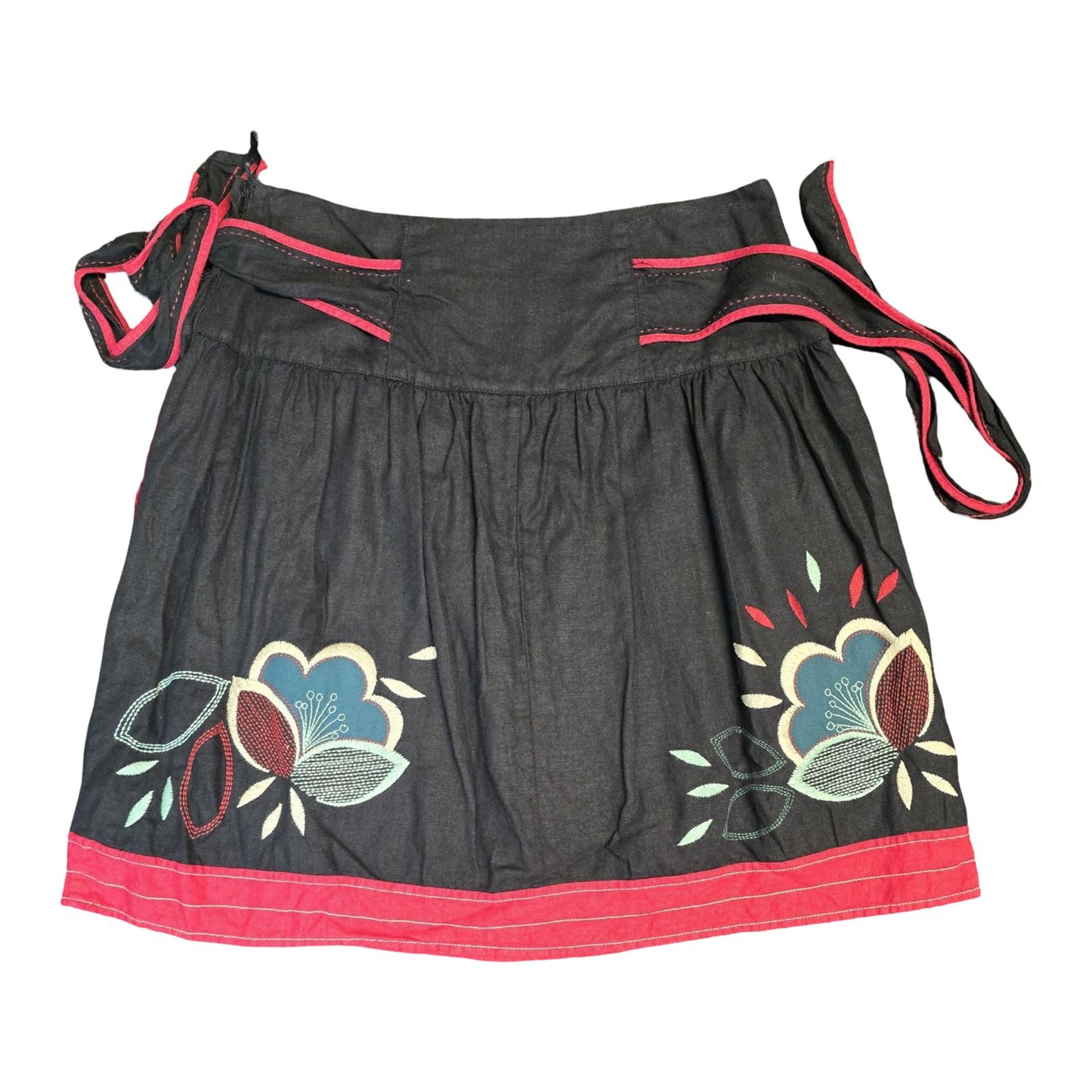 Next Skirt Black & Red Size 14 Knee Length Belted Flared Y2k