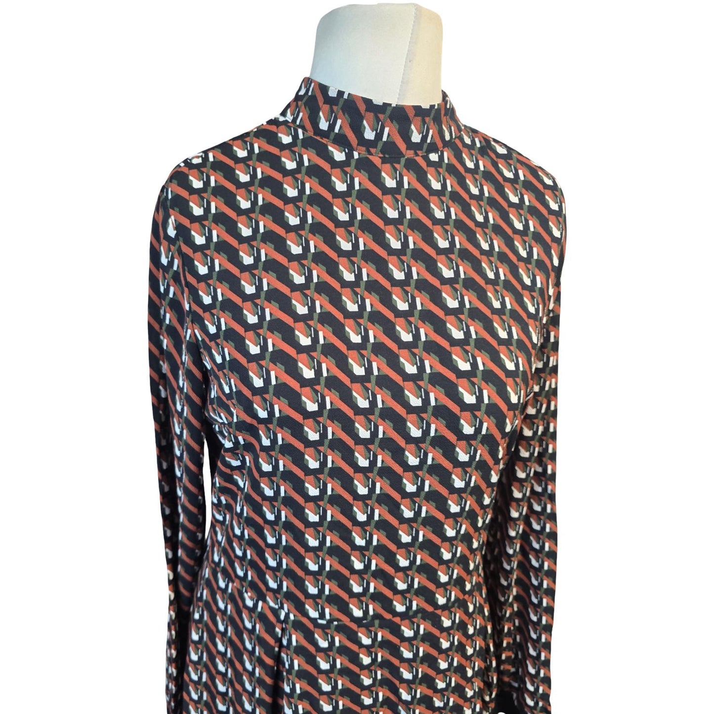 Next Dress Brown Multicoloured Size 12 Long Sleeved Smart Causal