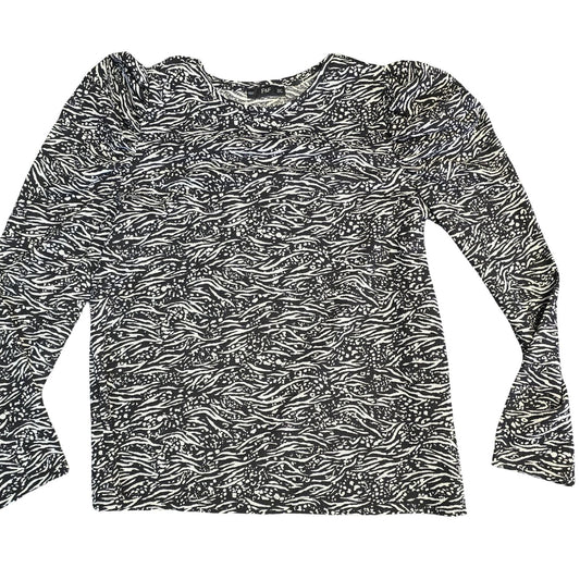 F&F Long Sleeve Top Black White Patterned Size 12 Ruffle Shoulder