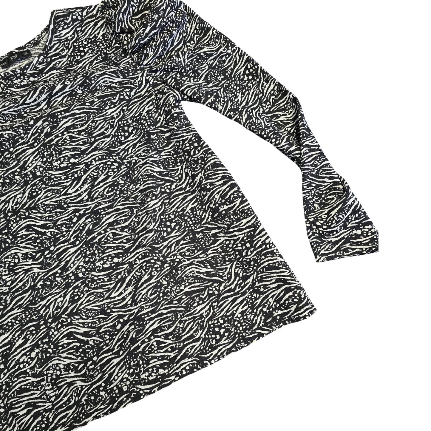 F&F Long Sleeve Top Black White Patterned Size 12 Ruffle Shoulder
