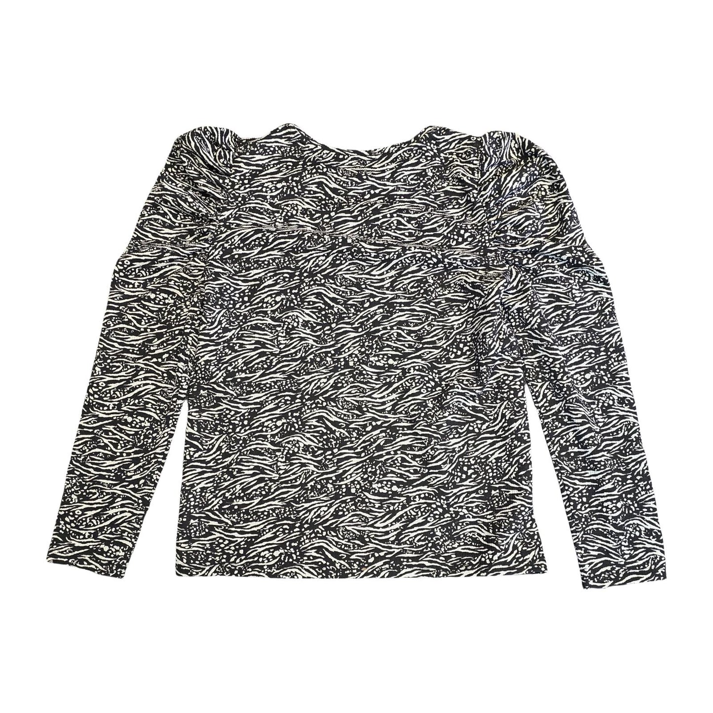 F&F Long Sleeve Top Black White Patterned Size 12 Ruffle Shoulder