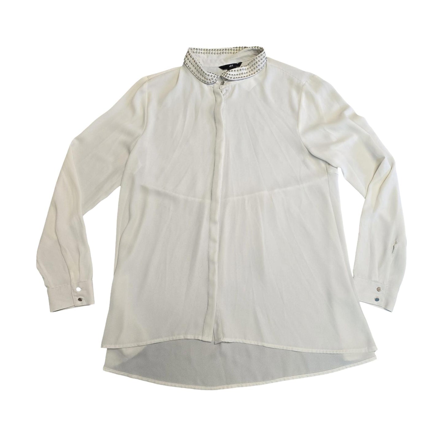 H&M Cream Sheer Blouse with Studded Collar Size 12