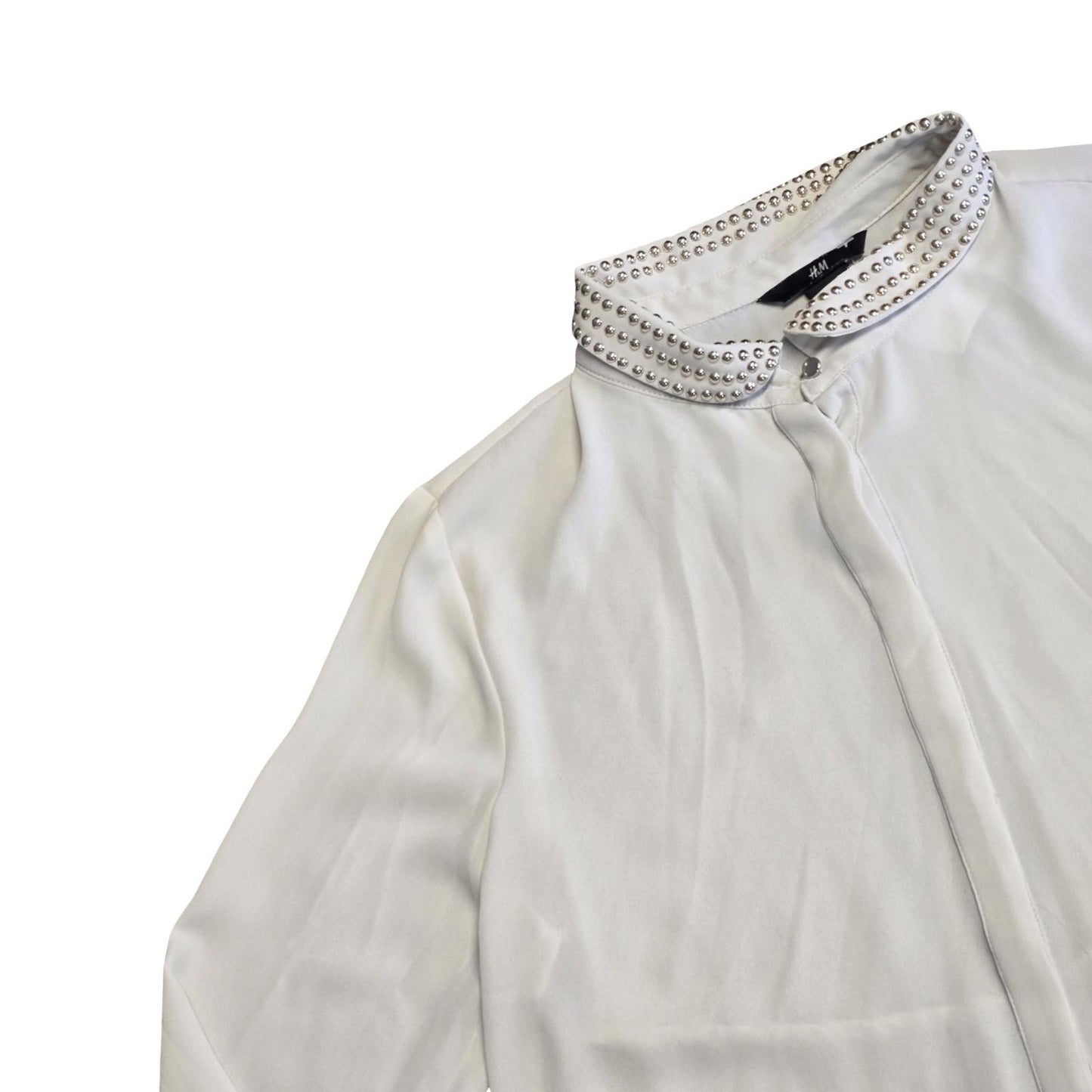 H&M Cream Sheer Blouse with Studded Collar Size 12