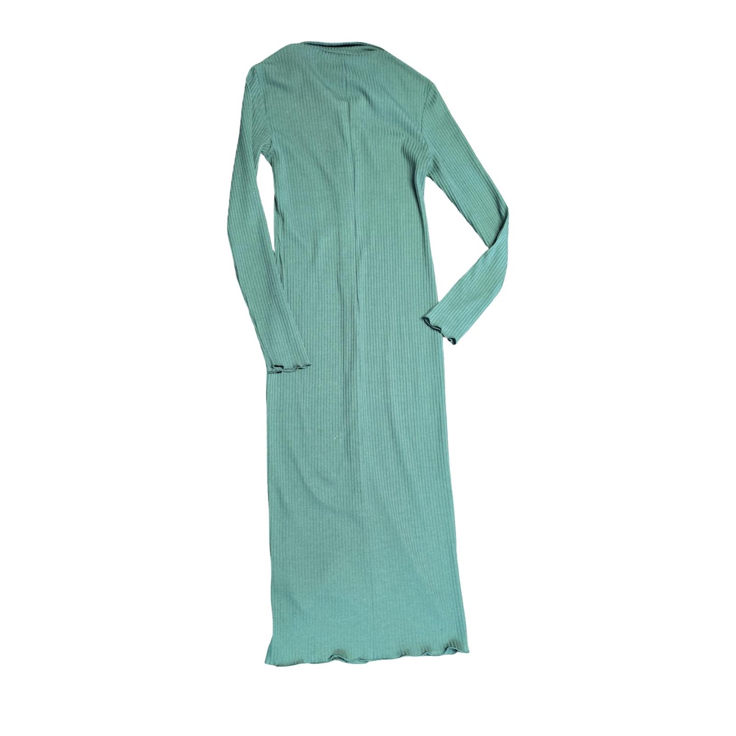 Primark Ribbed Jumper Dress Green Size 4/6 Button Front Collared Maxi