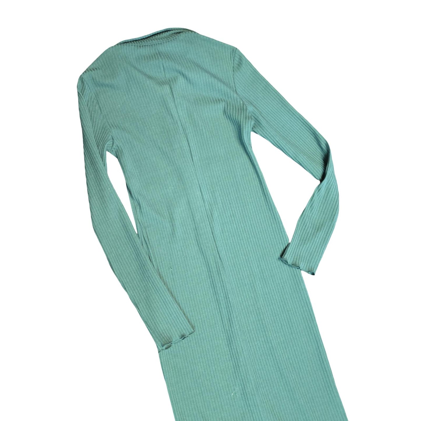 Primark Ribbed Jumper Dress Green Size 4/6 Button Front Collared Maxi