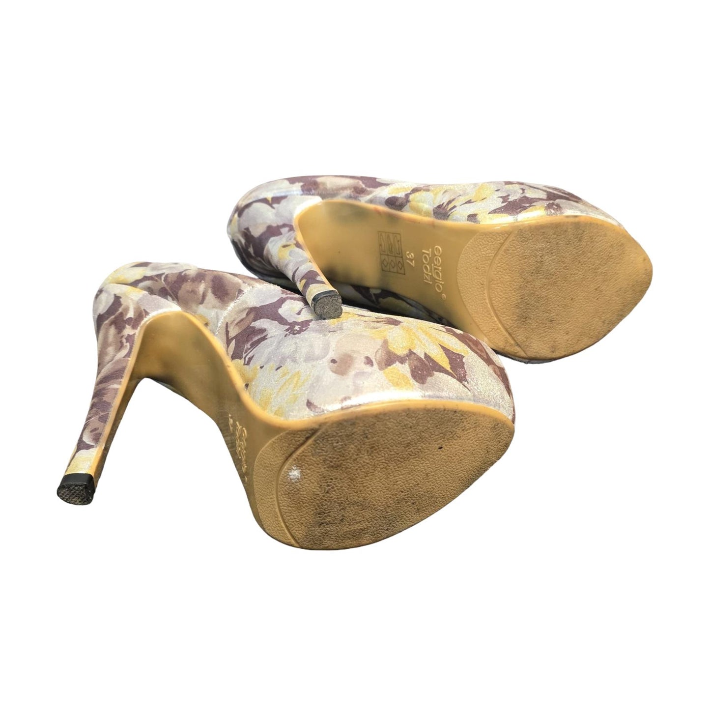 Sergio Todzi Platform Heels Floral Metallic Size 4 Statement