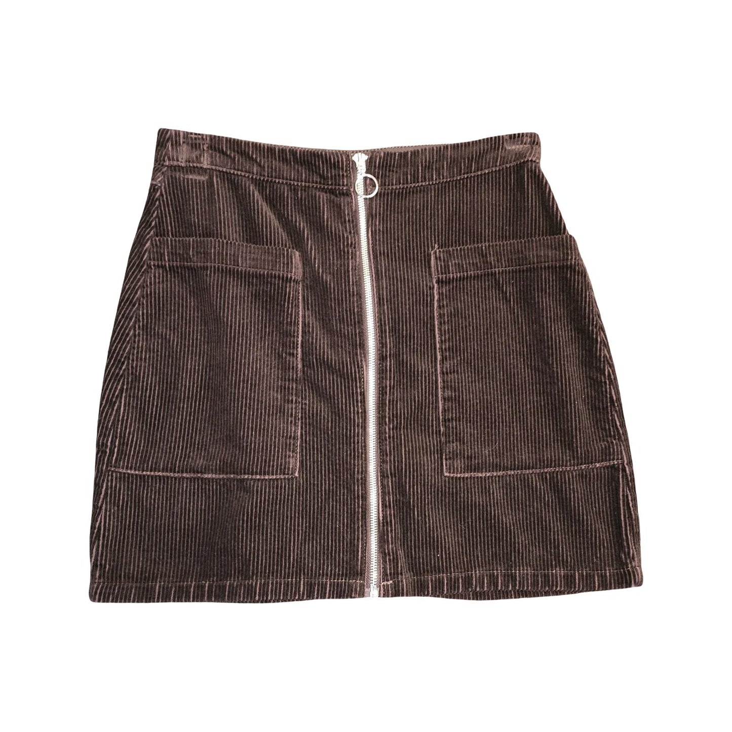F&F Brown Cord Mini Skirt Size 8 Zip Front Causal