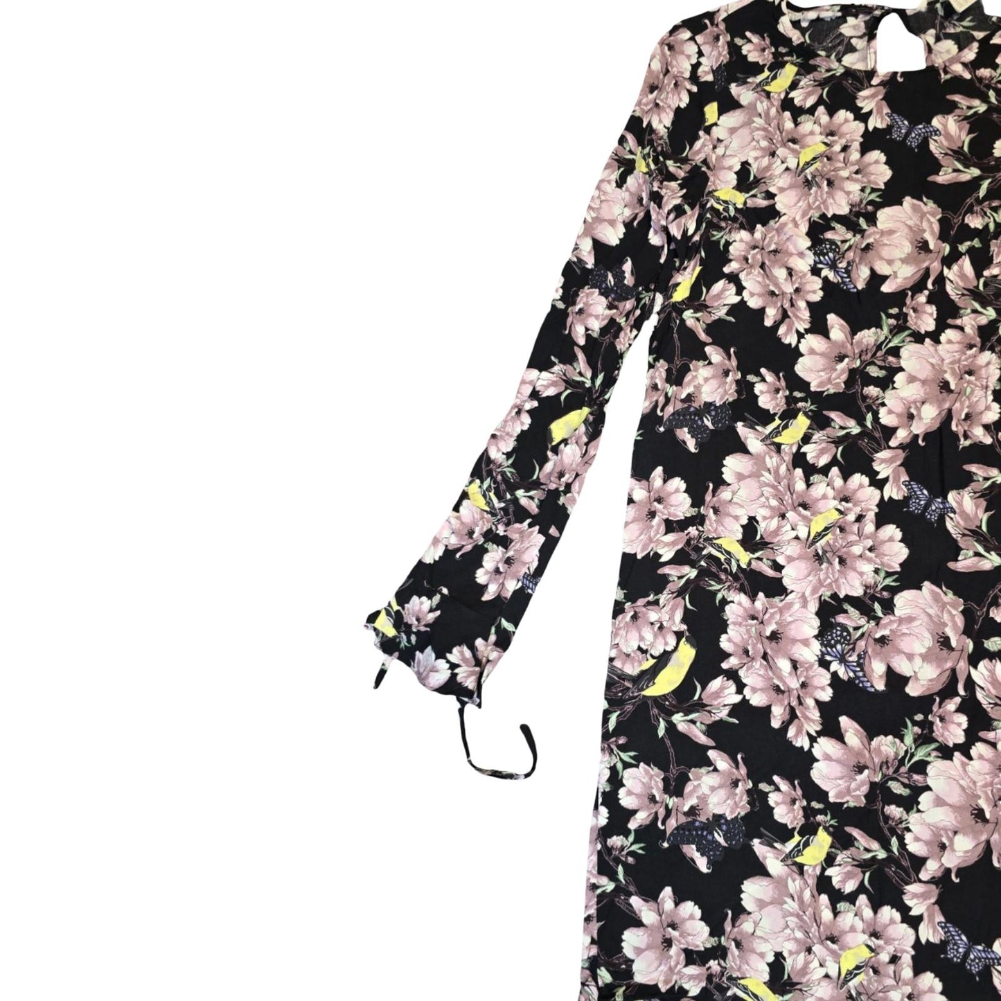 H&M Mini Dress Black & Pink Floral Size 6 Long Sleeve