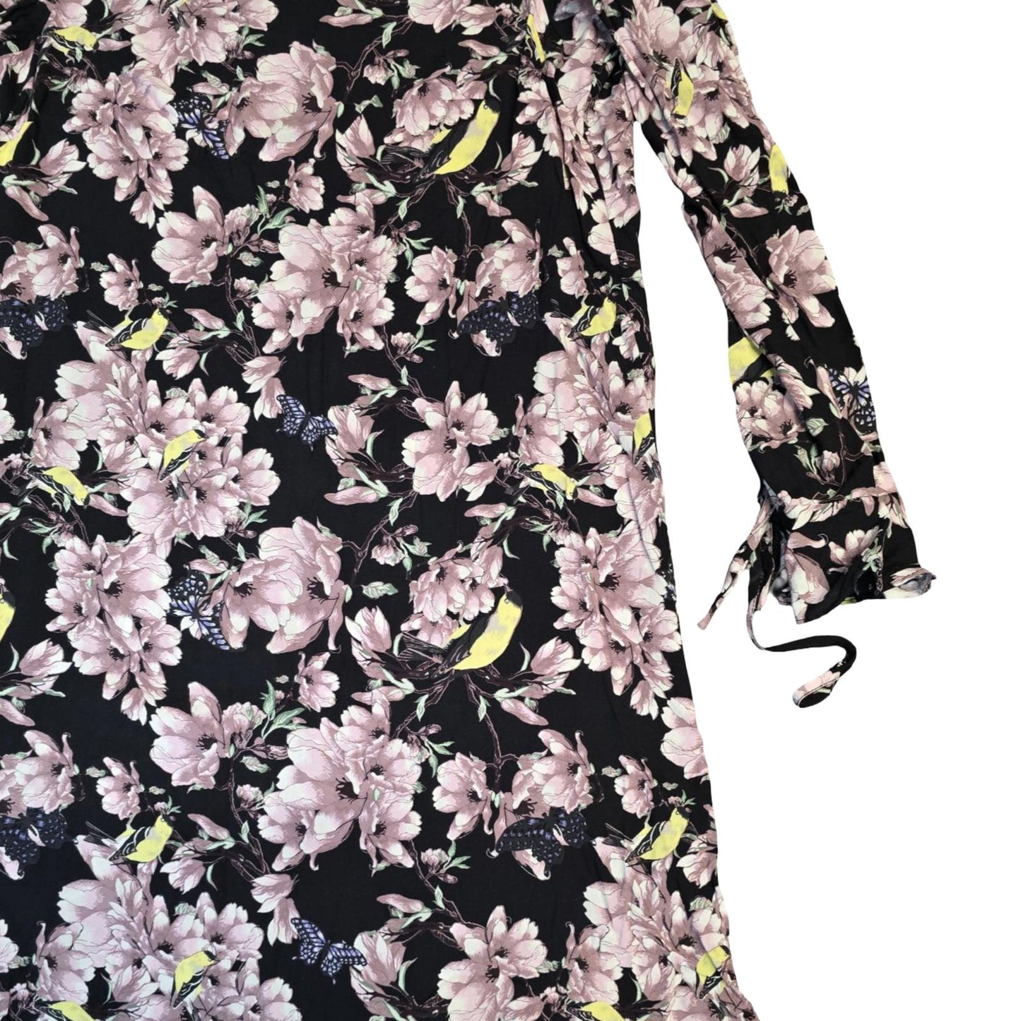 H&M Mini Dress Black & Pink Floral Size 6 Long Sleeve