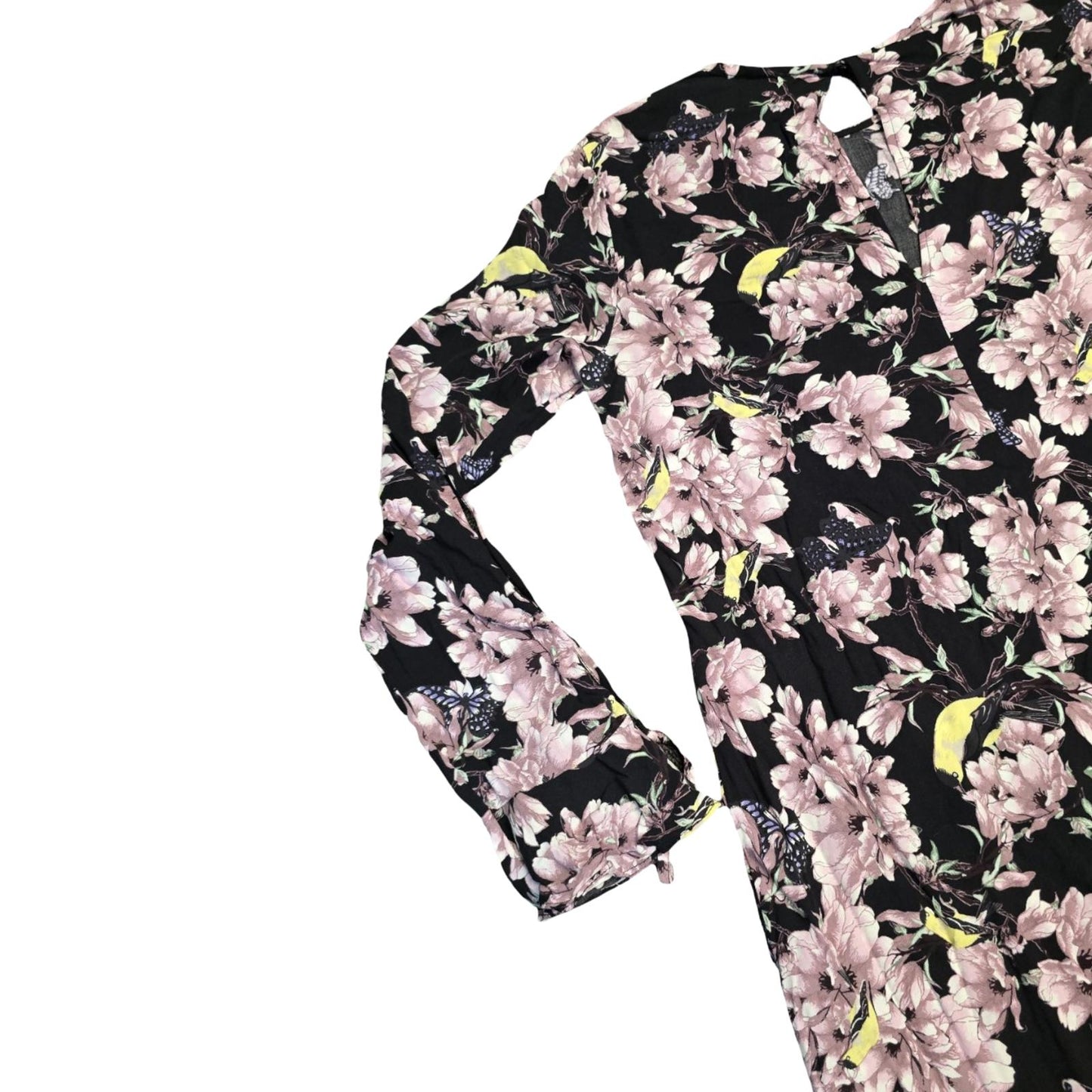 H&M Mini Dress Black & Pink Floral Size 6 Long Sleeve