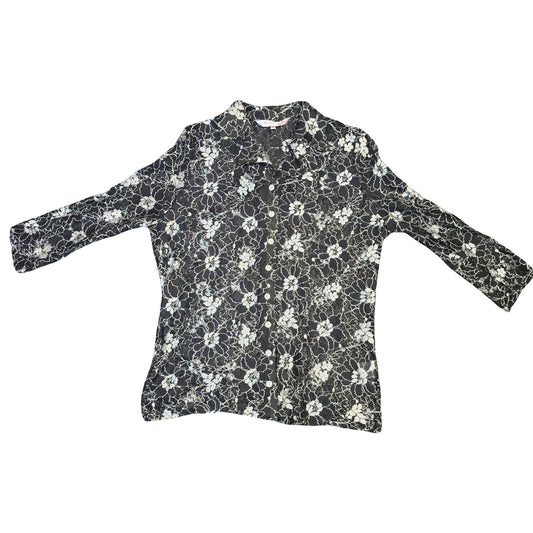 Michelle Hope Black & White Floral Lace Shirt  Size 10/12
